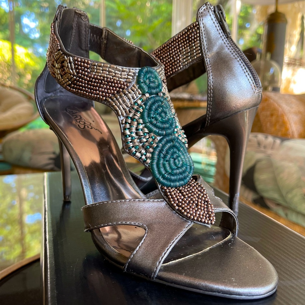 Carlos by Carlos Santana Silver Beaded Stilettos